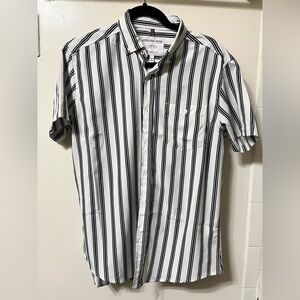 Men's Black and White Striped Casual Button Down Shirt